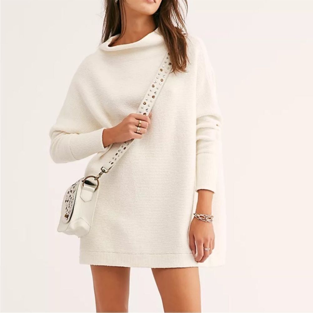 Free People Ottoman Slouchy Long Sweater Tunic Cream/White XS